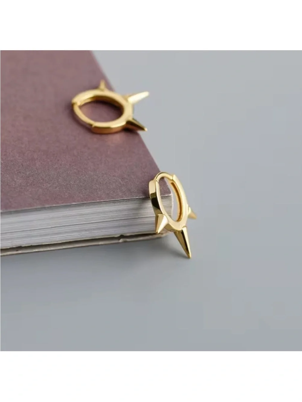 18K Gold Plated Silver Spike Hoop Earrings new